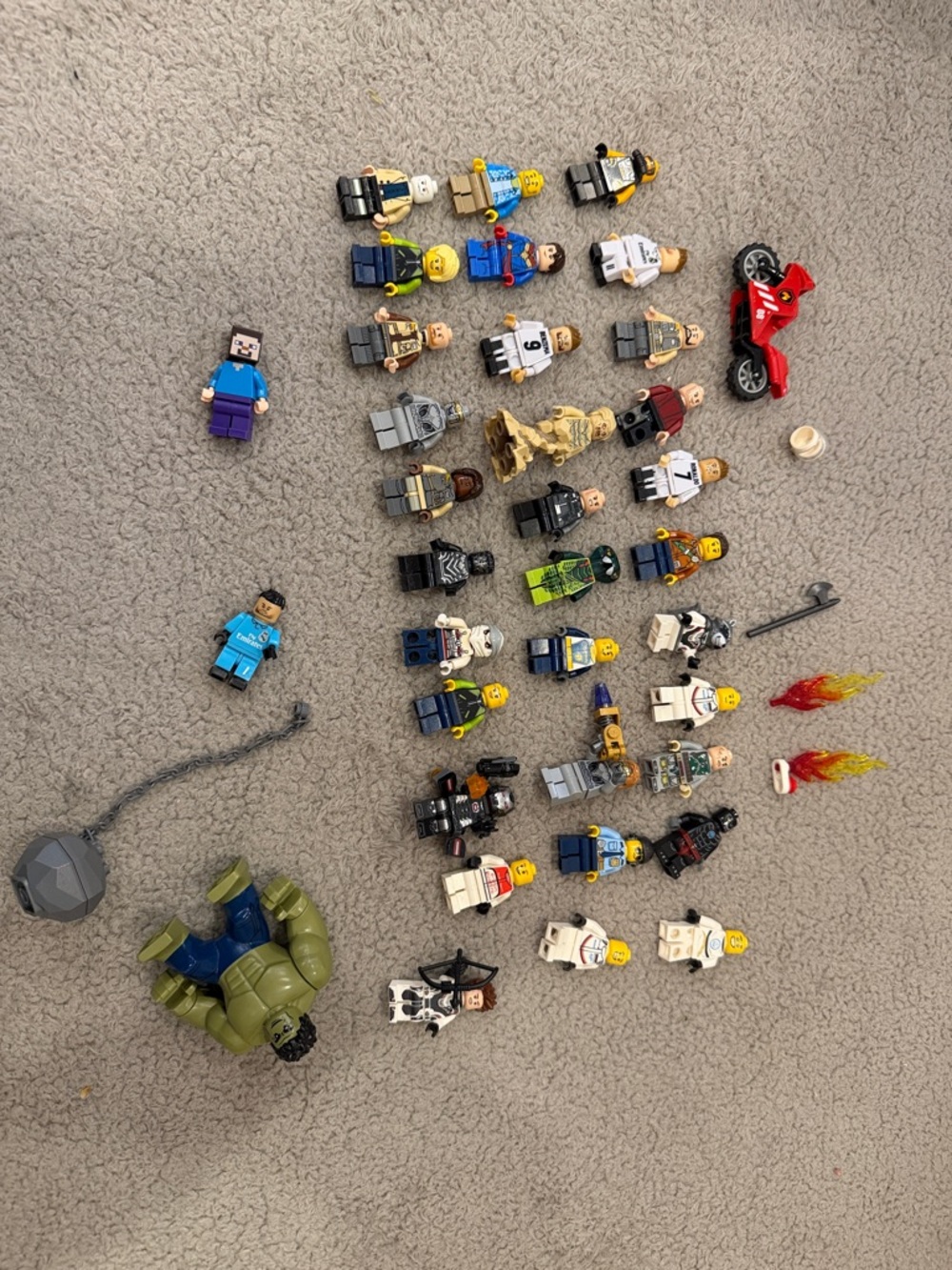 Lego Minifigure Lot with Green Hulk, Red Bike and Multicolor Figures